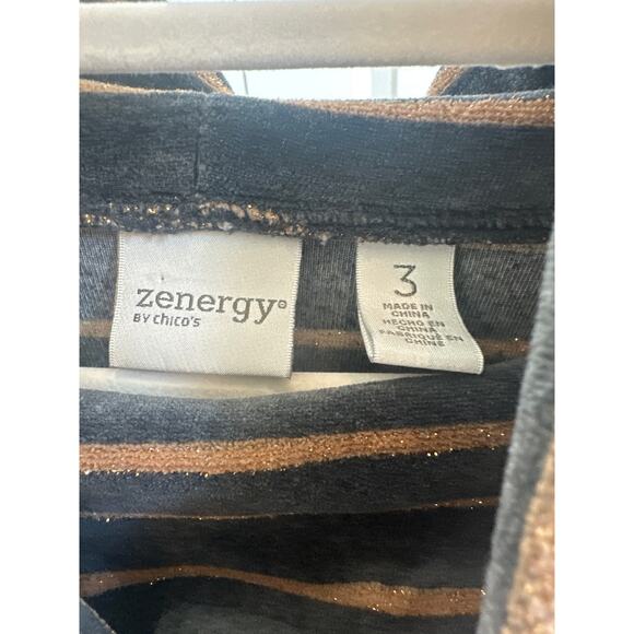 Zenergy by Chico's Charcoal and Golden tan Striped Cowl Neck Popover Sweater - Picture 4 of 6